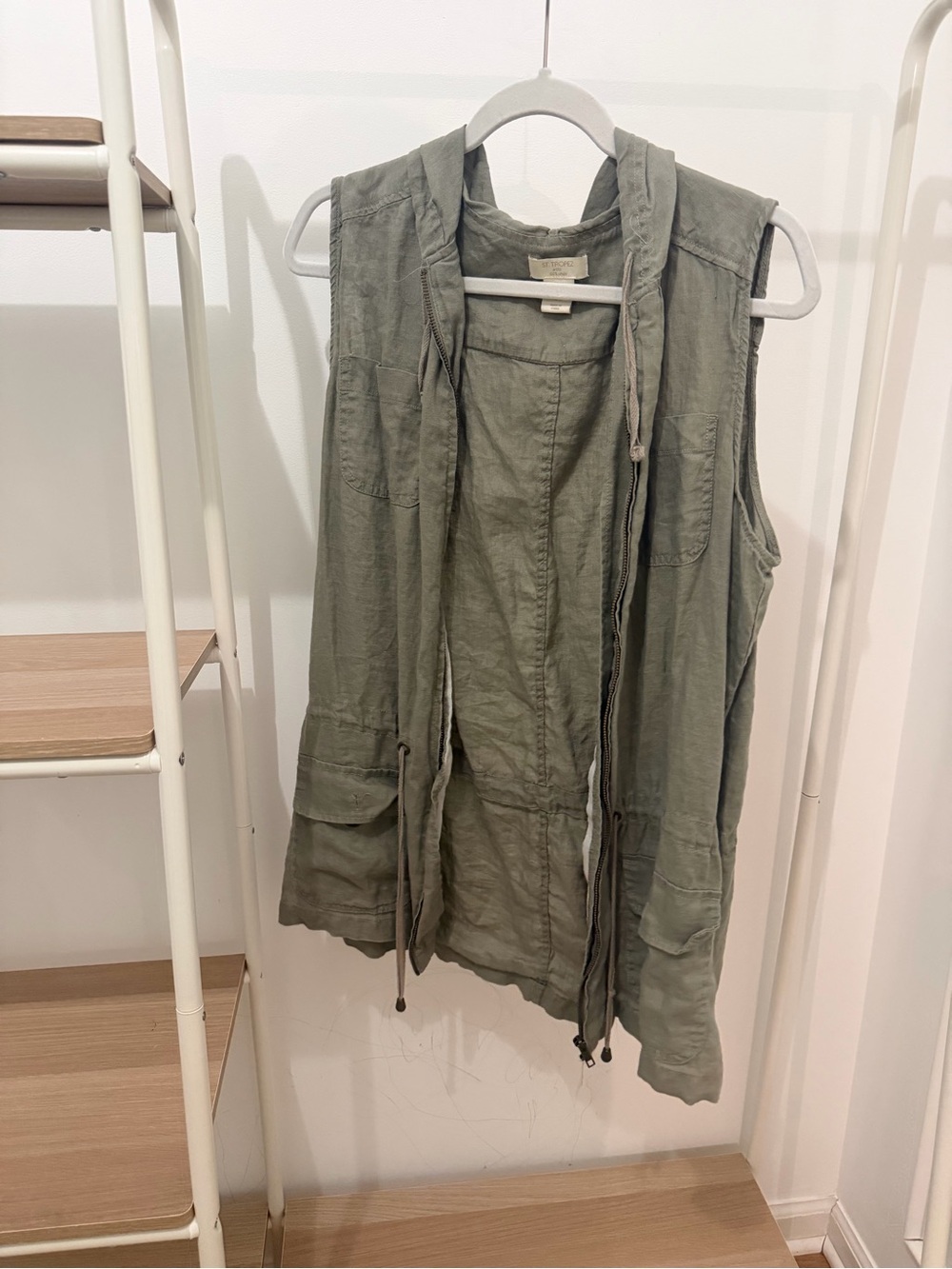 St. Tropez Olive Green Sleeveless Utility Hooded Jacket